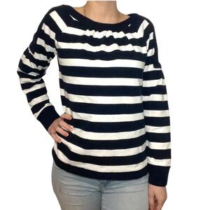 Crown & Ivy Small Navy and White Striped Cold Shoulder Top